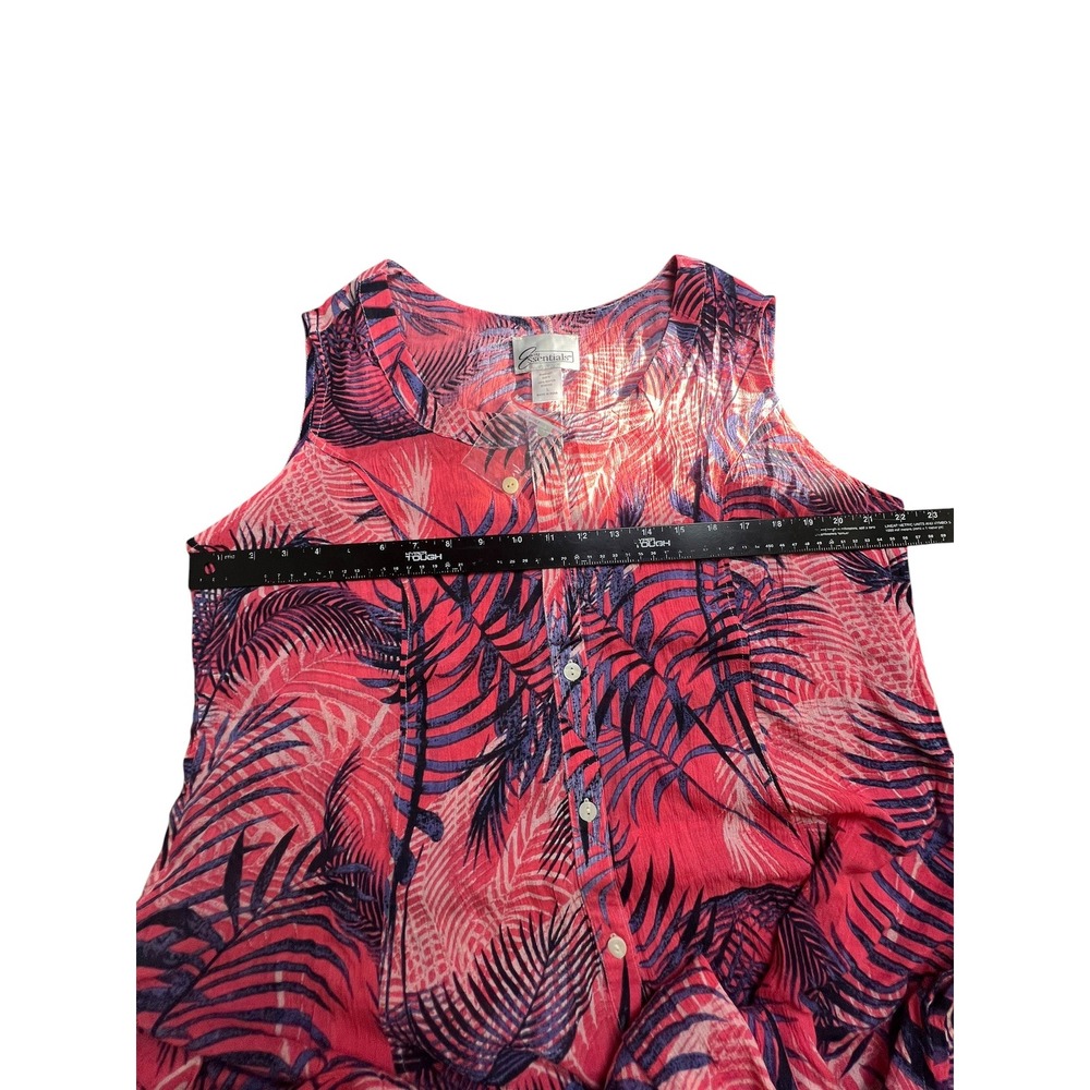 Easy Essentials Pink Purple Tropical Palm Print Rayon Button Front Midi Dress L - Picture 7 of 11